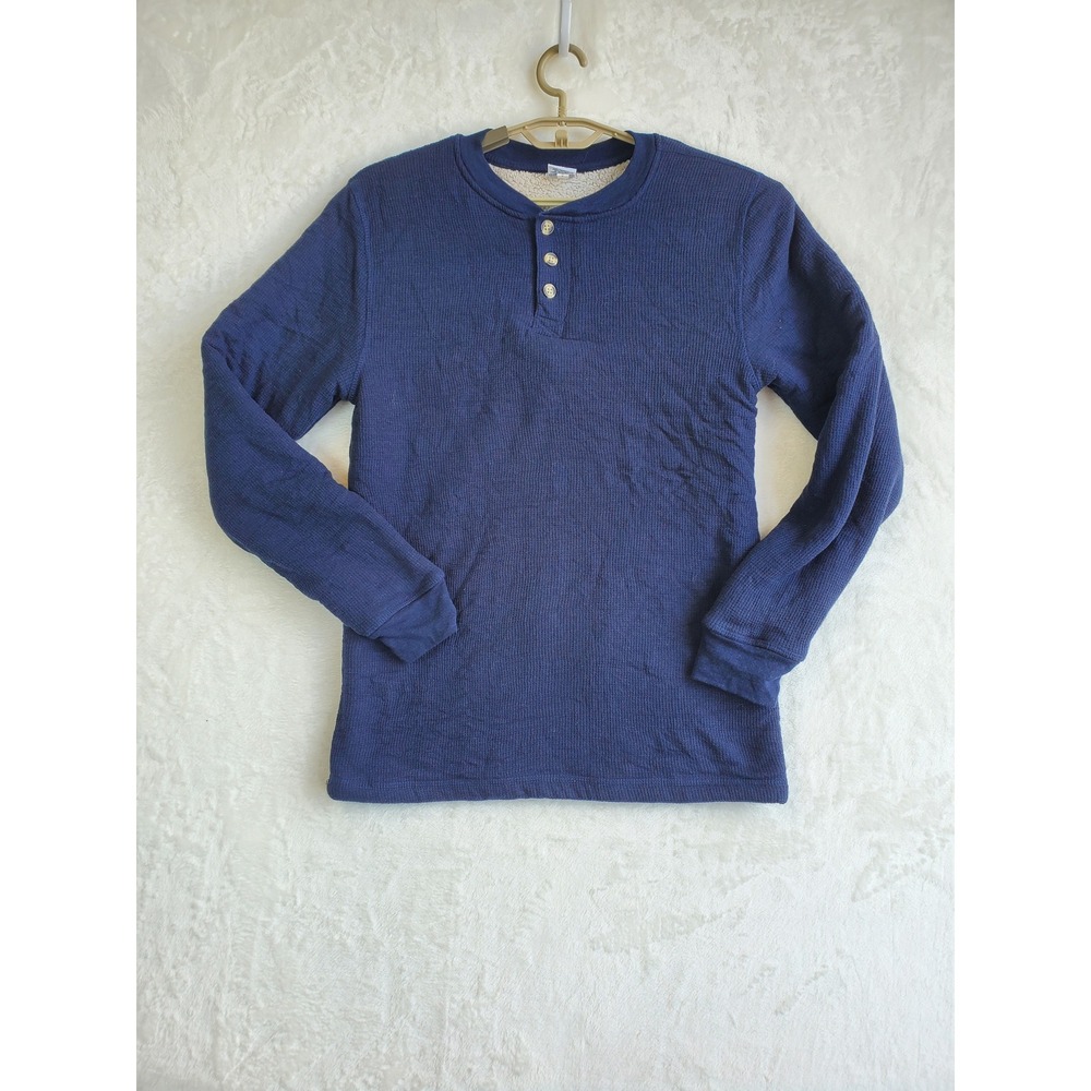 Mission Ridge Waffle Knit Henley Thermal Shirt Rugged Cabin M Blue Sherpa Lined